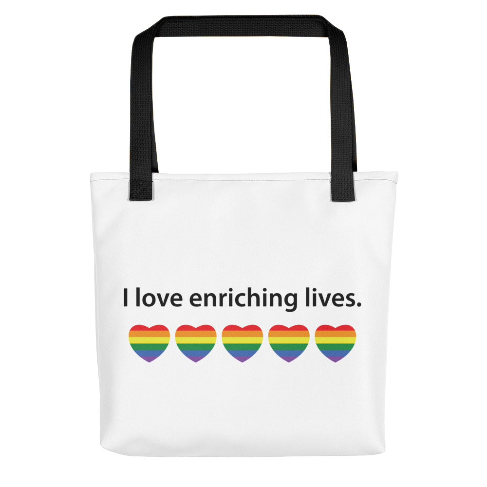 Tote bag: I love enriching lives. Rainbow Heart