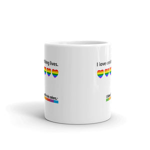 Mug: I love enriching lives. Rainbow Heart