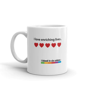 Mug: I love enriching lives. Red Heart