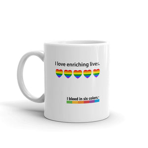 Mug: I love enriching lives. Rainbow Heart